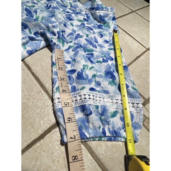 Berkley Jensen Womens Floral V-Neck Pullover Button-Down Blouse W Lace Trim Med - Picture 14 of 16